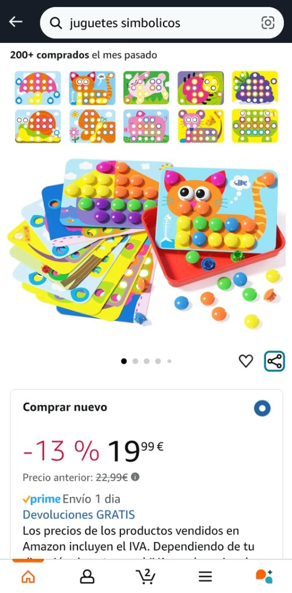 AMOSTING Mosaicos Infantiles, Colorido Mosaico de Juguetes para Ni&ntilde;os, Regalos Manualidades para Ni&ntilde;as, Juego Preescolar a Partir de 2 3 A&ntilde;os, 20 Cartas y 46 Botones : Amazon.es: Juguetes y juegos