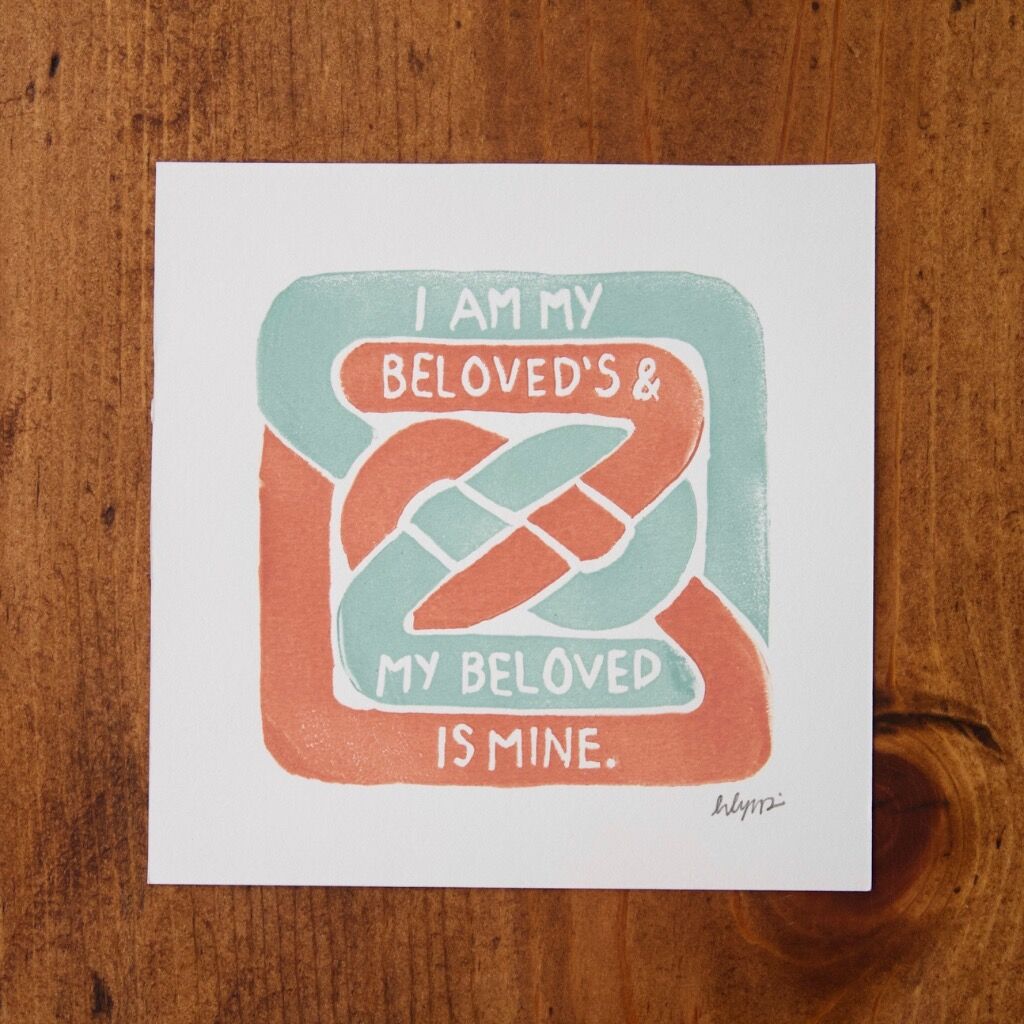 My Beloved (Song 6:3) Linocut Print, 5x5”