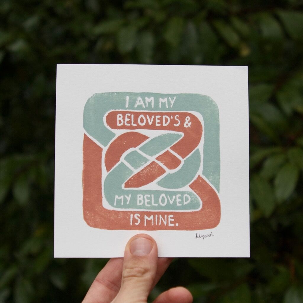 My Beloved (Song 6:3) Linocut Print, 5x5&rdquo;