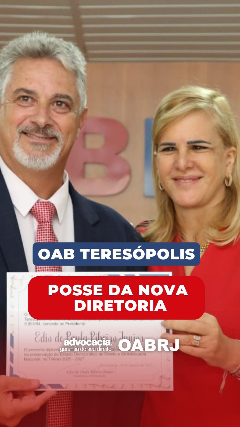Nova gest&atilde;o da OAB/Teres&oacute;polis toma posse em solenidade desta sexta-feira