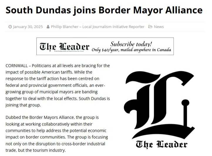 South Dundas joins Border Mayor Alliance - THE LEADER