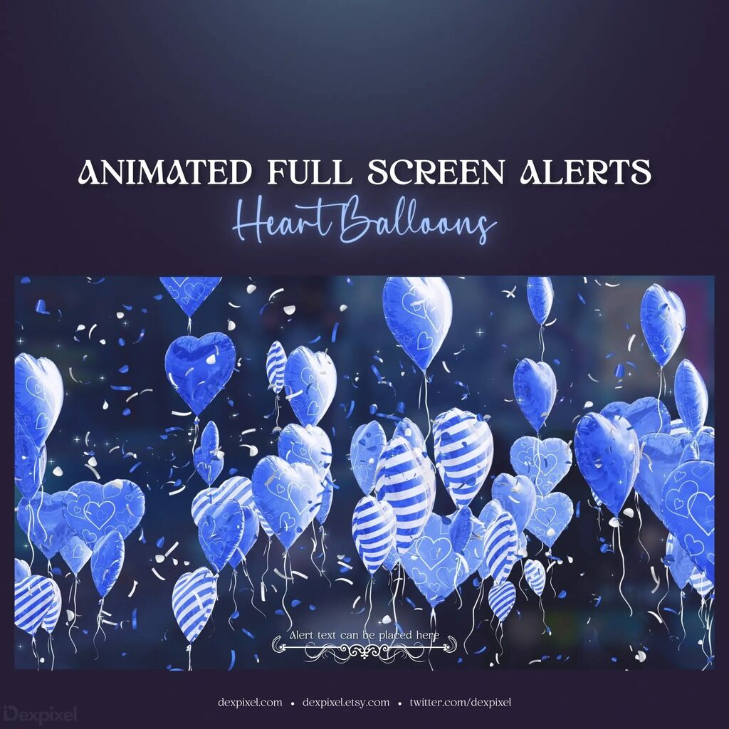 Blue Heart Balloons Animated Full Screen Stream Alerts