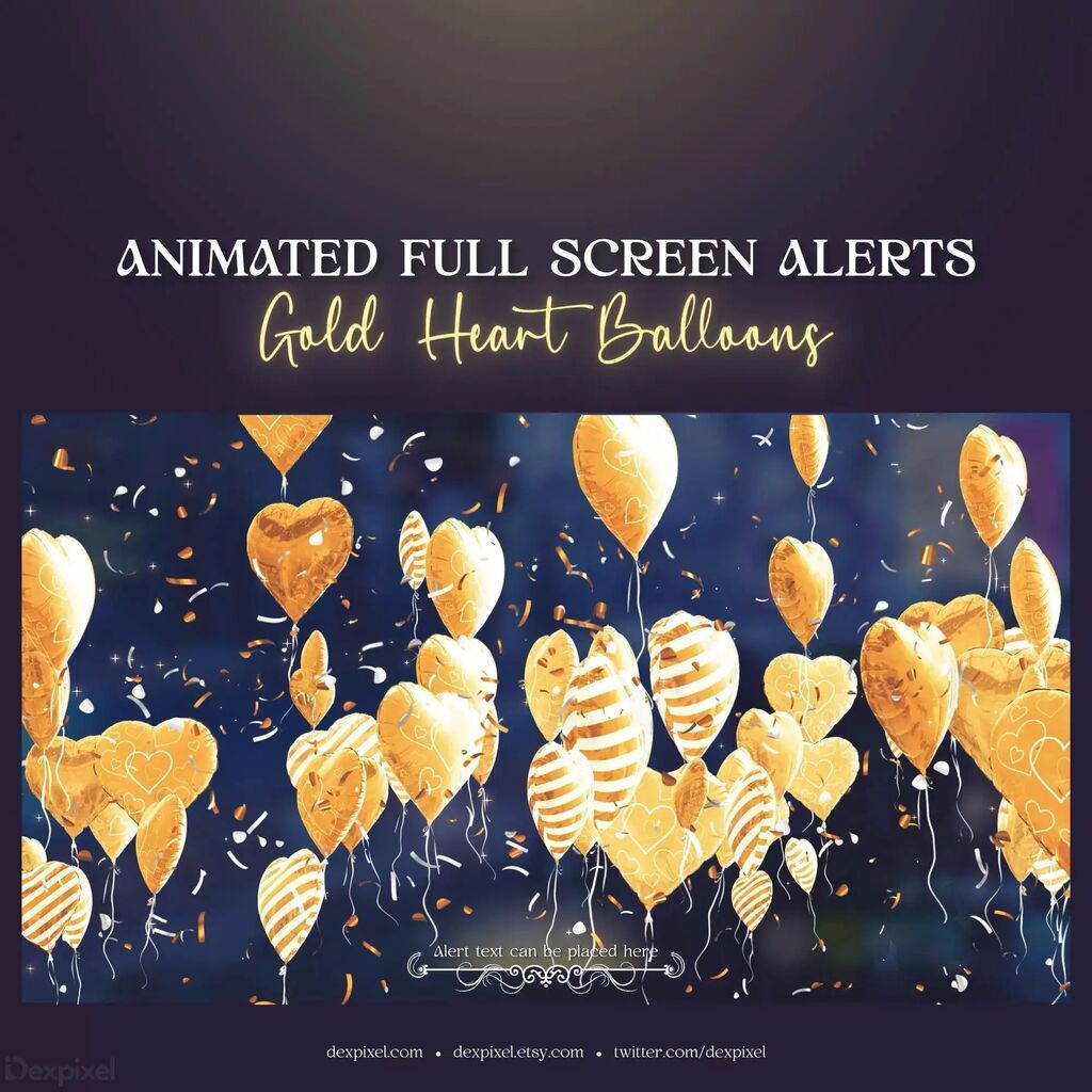 Gold Heart Balloons Animated Full Screen Stream Alerts