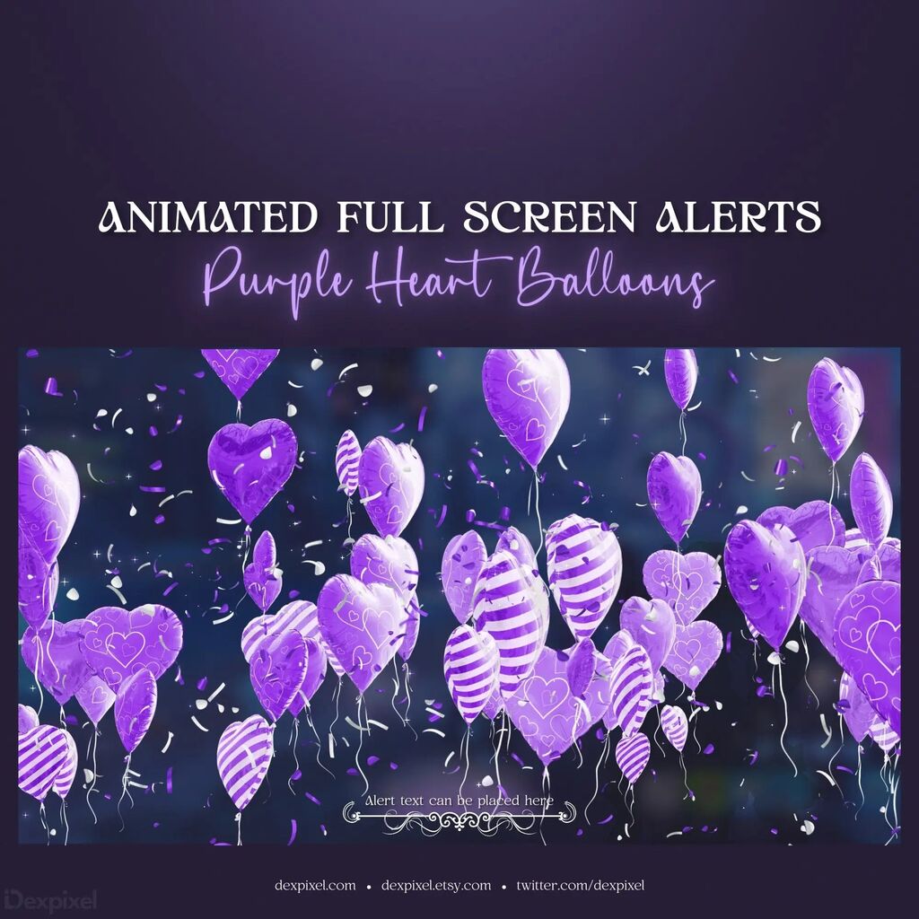 Purple Heart Balloons Animated Full Screen Stream Alerts