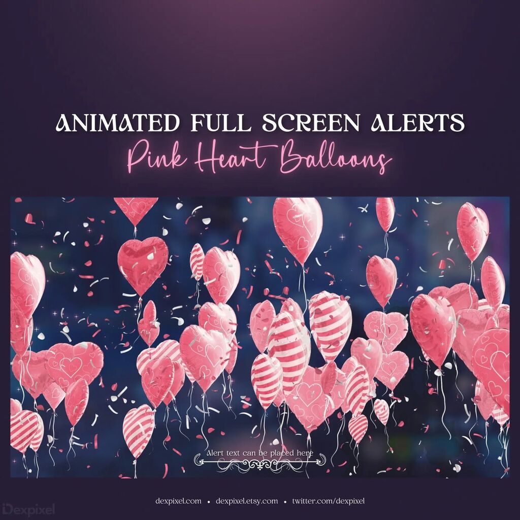 Pink  Heart Balloons Animated Full Screen Stream Alerts