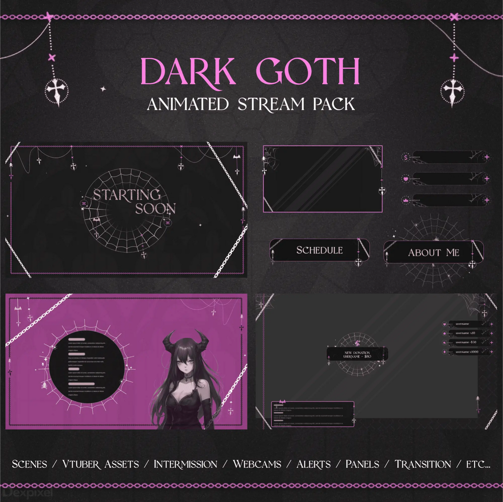 Pink Dark Goth Animated Stream Pack