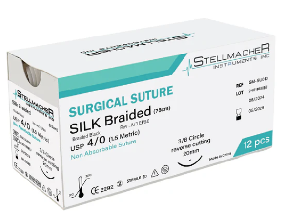 Silk Braided Suture Thread Kit 4/0 - Pack of 12