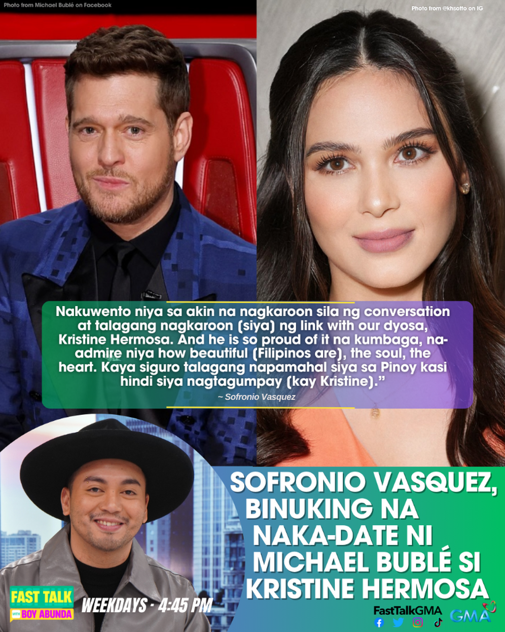 SOFRONIO VASQUEZ, BINUKING NA NAKA-DATE NI MICHAEL BUBL&Eacute; SI KRISTINE HERMOSA