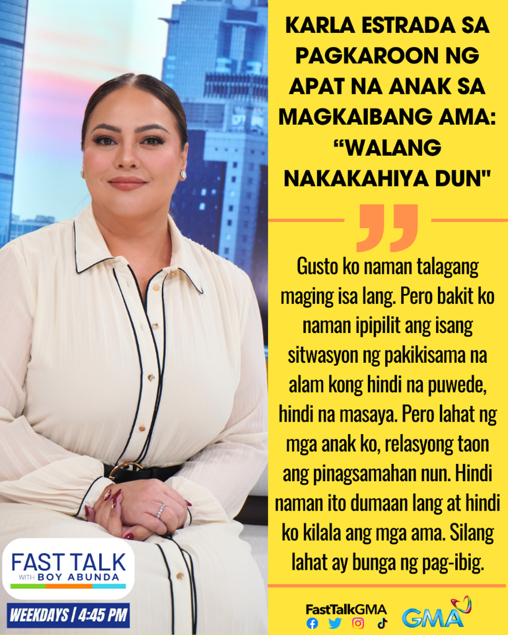 KARLA ESTRADA SA PAGKAROON NG APAT NA ANAK SA MAGKAIBANG AMA: "WALANG NAKAKAHIYA DUN"
