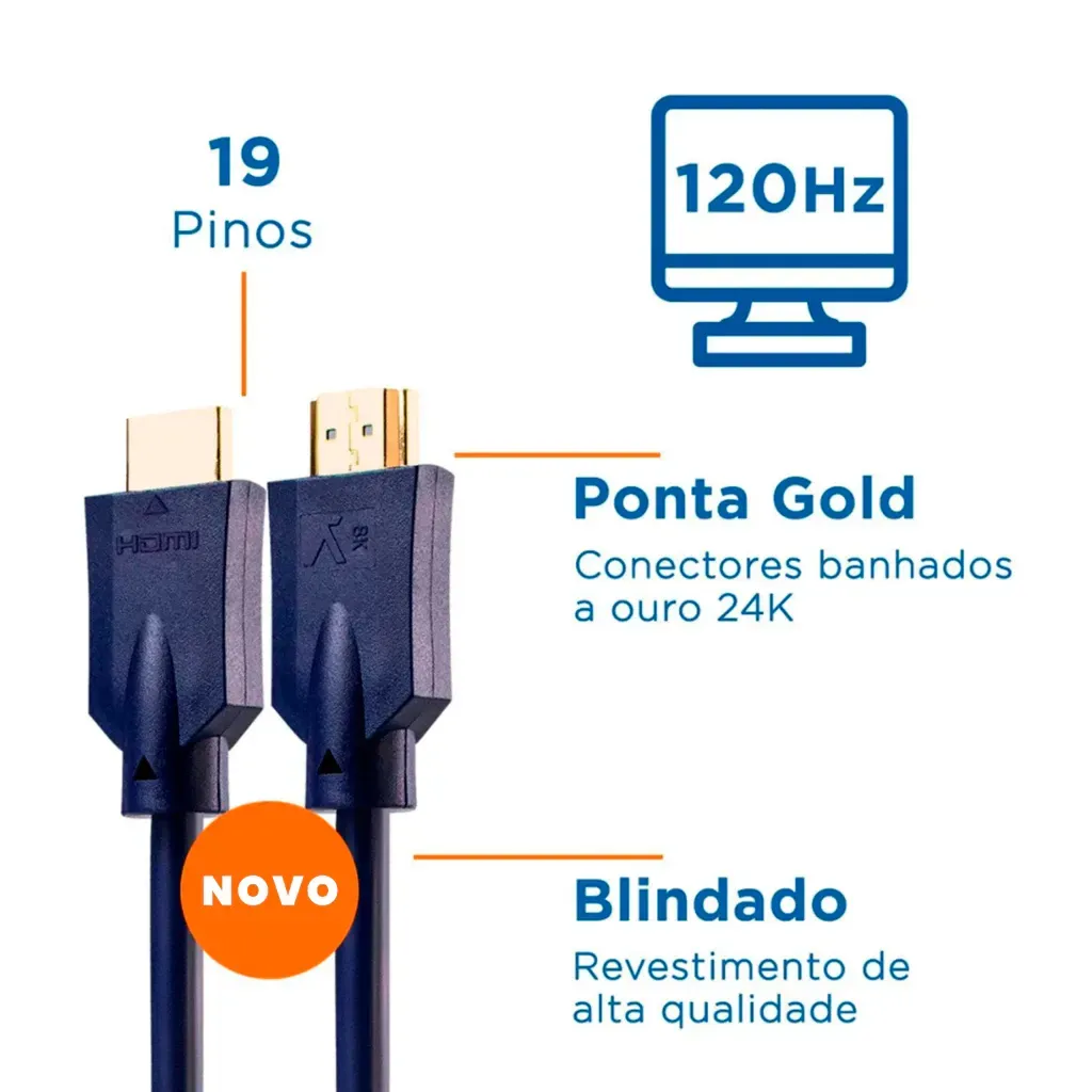 Cabo HDMI 2.1 de at&eacute; 5 Metros