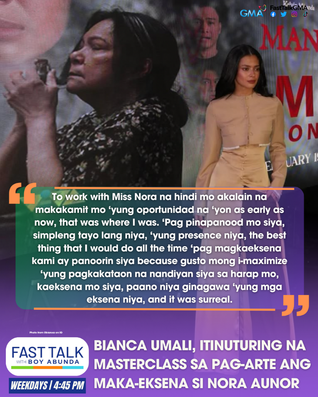 BIANCA UMALI, ITINUTURING NA MASTERCLASS SA PAG-ARTE ANG MAKA-EKSENA SI NORA AUNOR