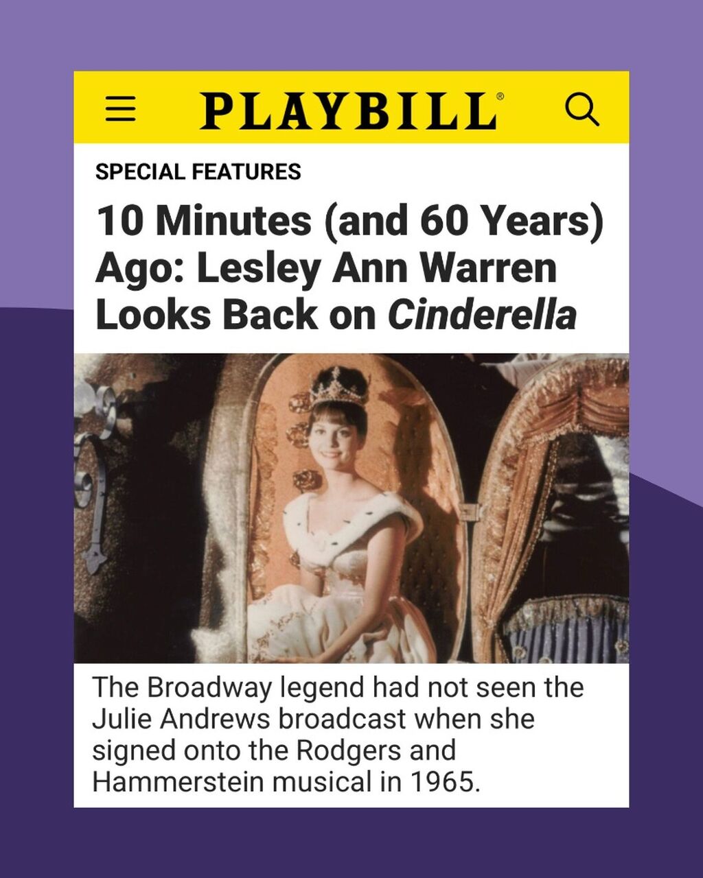 10 Minutes (and 60 Years) Ago: Lesley Ann Warren Looks Back on Cinderella