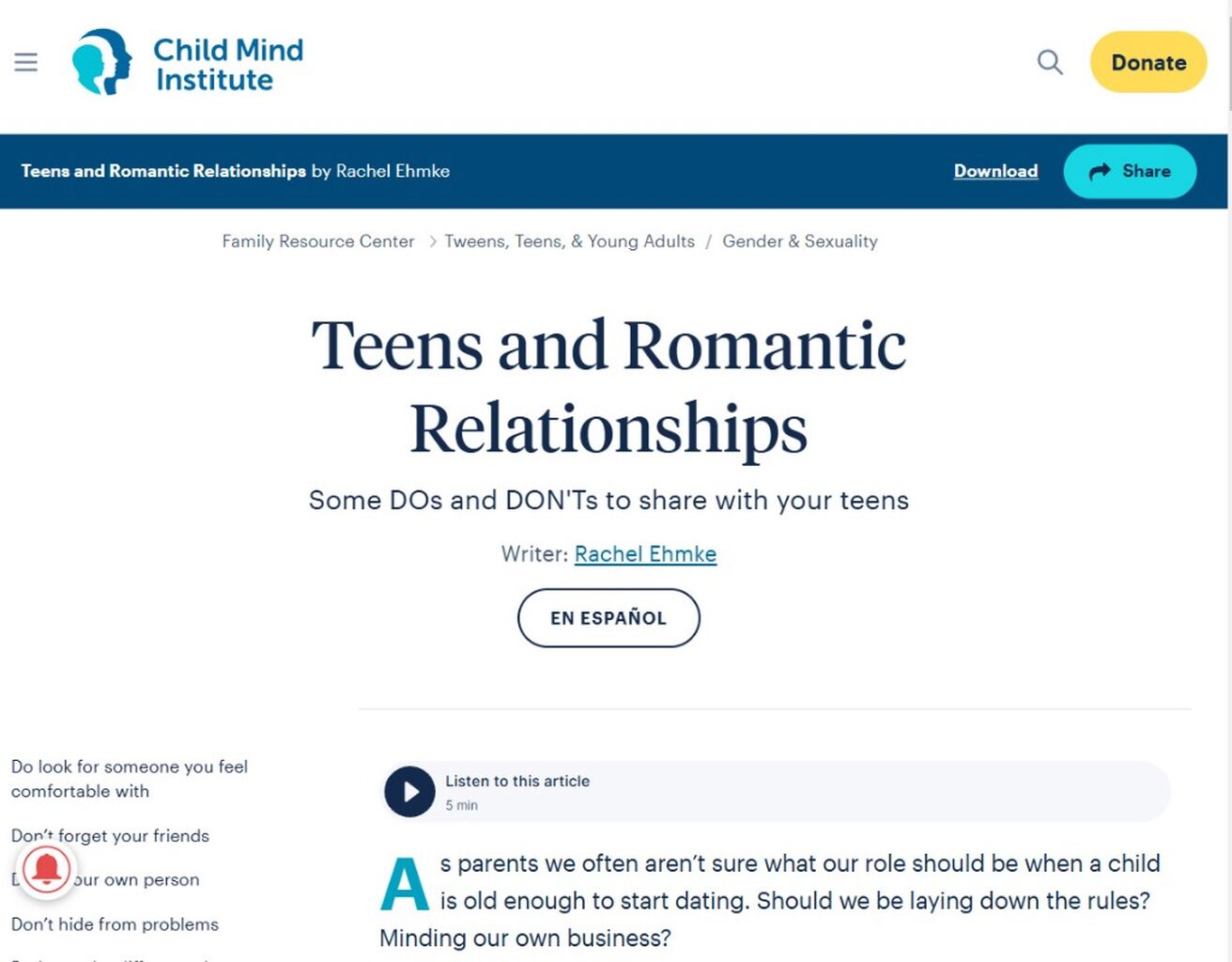 Teens and Romantic Relationships: Some DOs and DON'Ts to share with your teens
