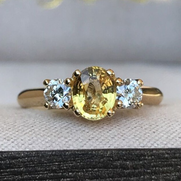 Yellow Sapphire Three Stone Diamond Ring