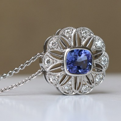Tanzanite Diamond Art Deco Pendant
