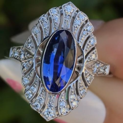 Vivid Blue Sapphire Art Deco Ring