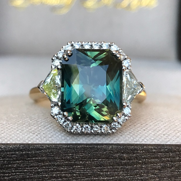 Mermaid Teal Sapphire Diamond Ring