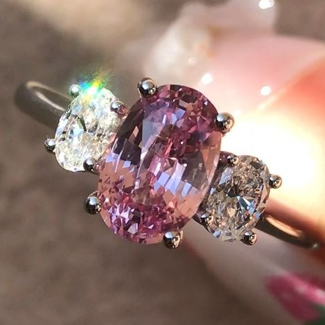 Oval Three Stone Sapphire Diamond Ring