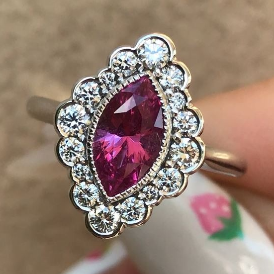 Pink Marquise Sapphire Flower Cluster Ring