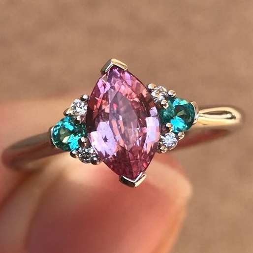 Padparadscha Sapphire and Paraiba Ring