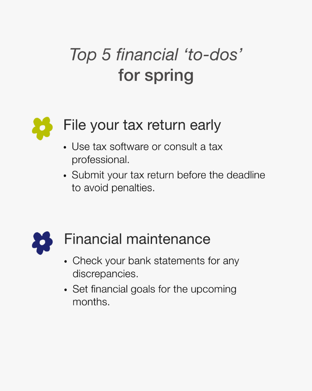 Your top 5 financial &lsquo;to-dos&rsquo; for spring