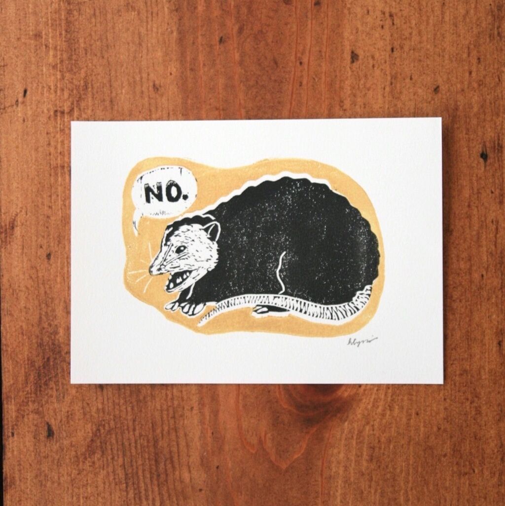 No-possum Linocut Print, 5x7”
