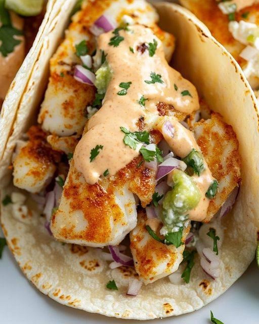 Fish Tacos with Spicy Sriracha Lime Sauce