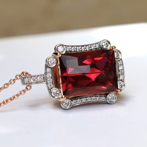 Rubellite Tourmaline Diamond Pendant