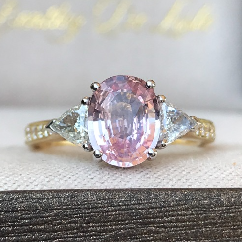 Peach Sapphire Trilliant Diamond Ring