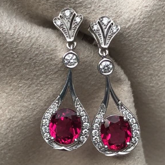 Tourmaline Diamond Art Deco Earrings