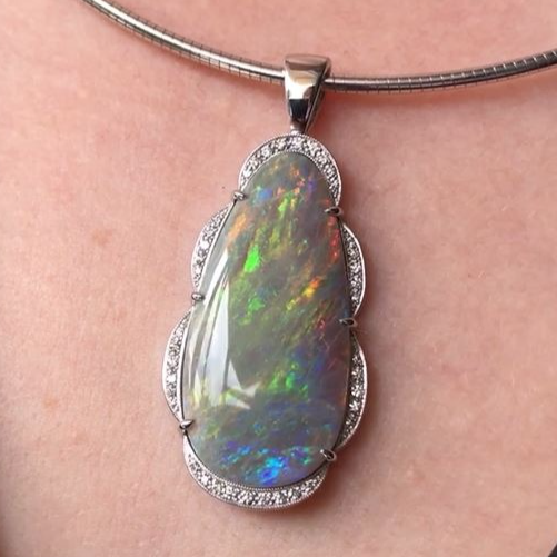 Lightning Ridge Opal & Diamond Pendant