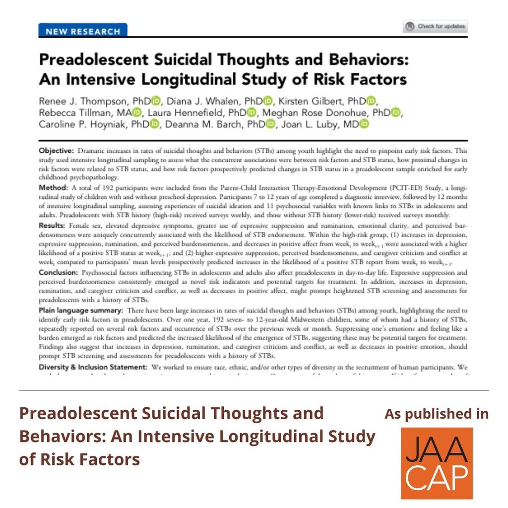 JAACAP 0325 Preadolescent Suicidal Thoughts