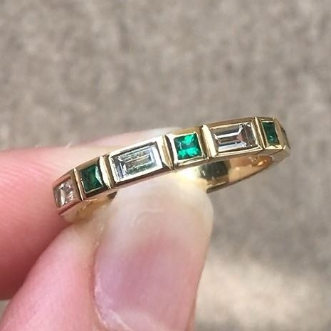 Princess Cut Emerald & Baguette Diamond Ring