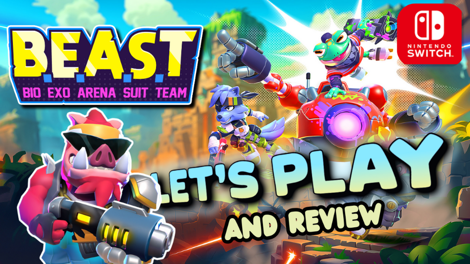 B.E.A.S.T. Bio Exo Arena Suit Team | Let's Play and Review | New Cartoon Arena Shooter on Switch! 🎮🔫