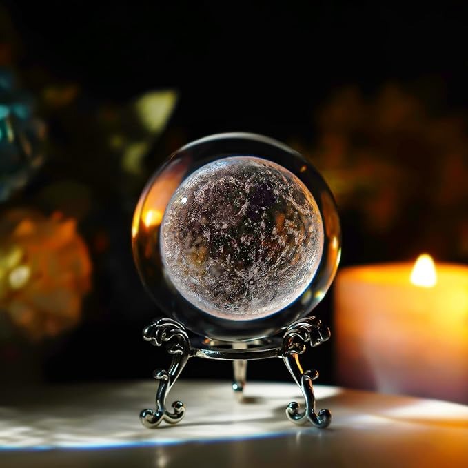 60mm 3D Laser Engraved Moon Crystal Ball with Stand