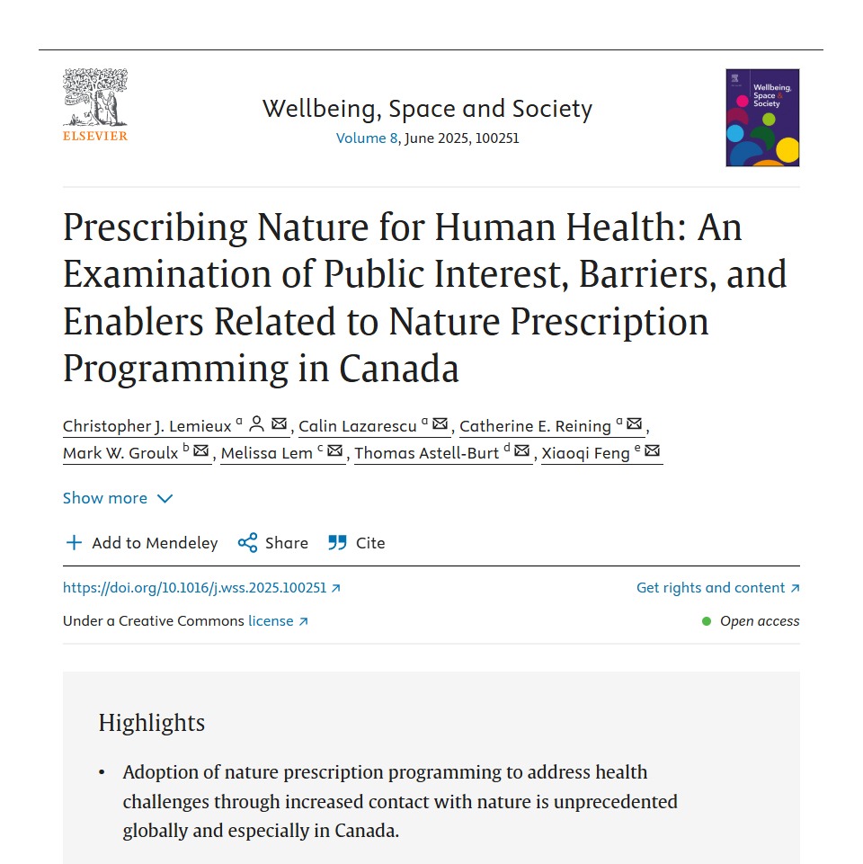 Prescribing Nature for Human Health: An Examination of Public Interest, Barriers, and Enablers Related to Nature Prescription Programming in Canada