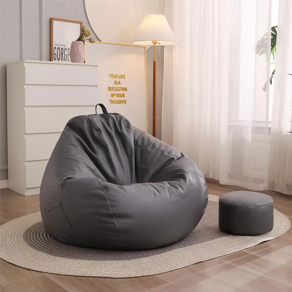 Bean Bag Chair with Footstool &ndash; Waterproof Faux Leather Accent Sofa
