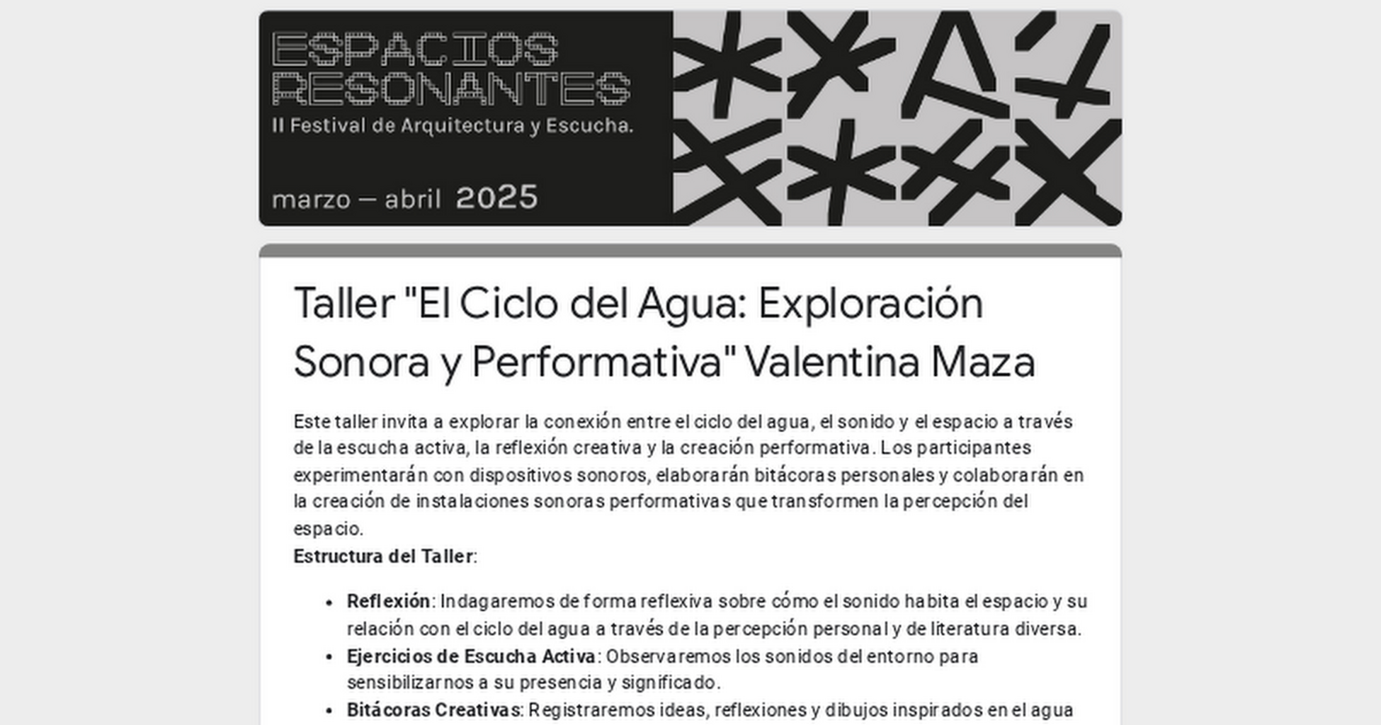 Taller "El Ciclo del Agua: Exploraci&oacute;n Sonora y Performativa" Valentina Maza