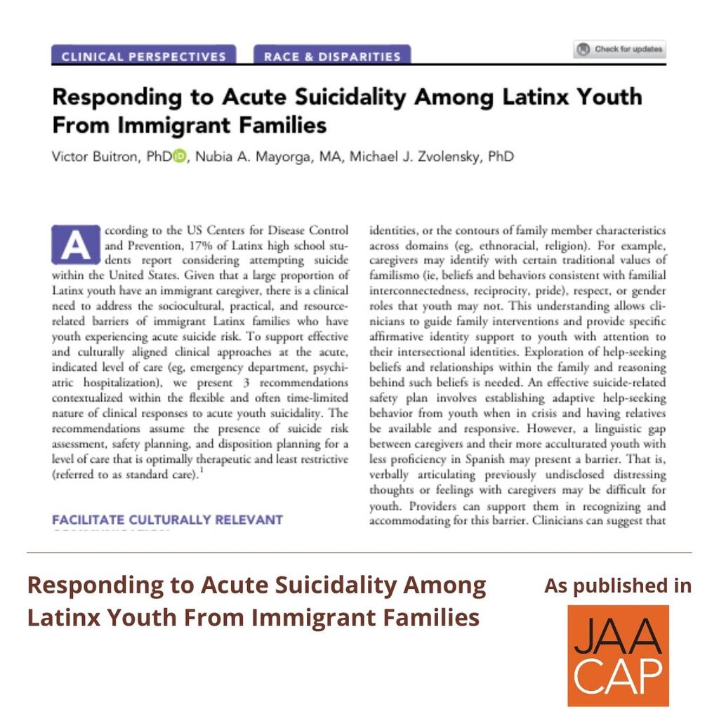 0325 JAACAP Responding to Acute Suicidality Among Latinx Youth From Immigrant Families
