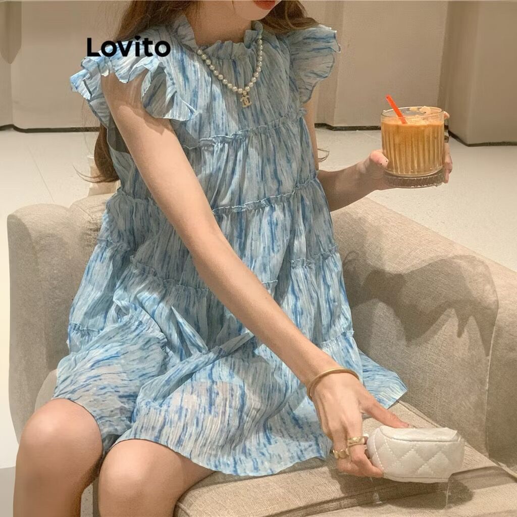 ชุดเดรสระบายสีพื้นแบบลําลองสําหรับผู้หญิง แบร์น Lovito