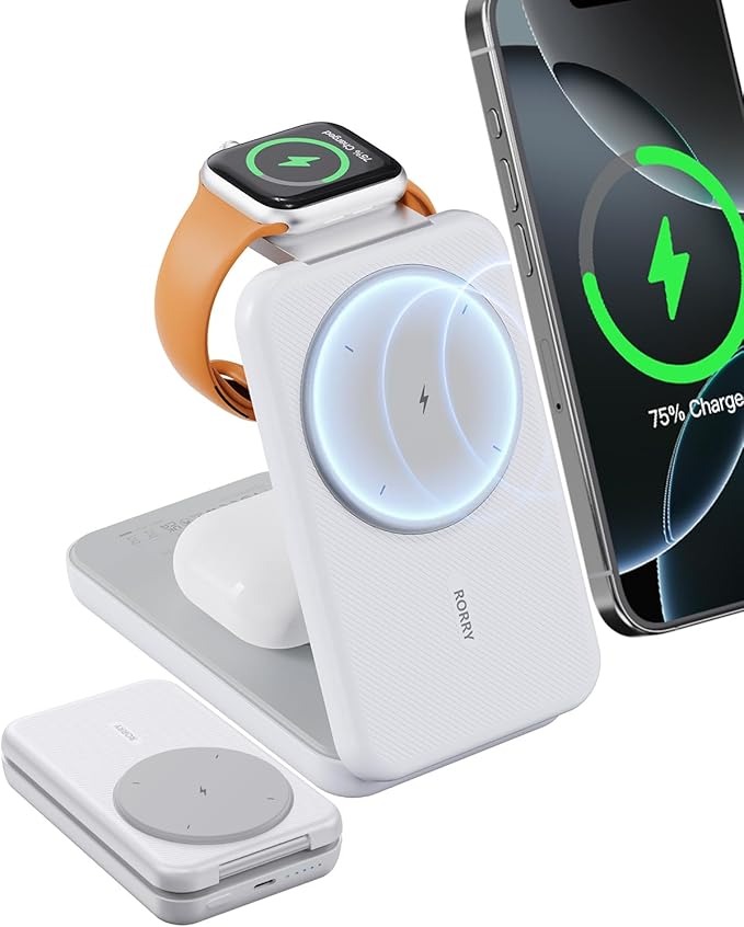 3-in-1 MagSafe Portable Charger | 10000mAh Foldable Power Bank for iPhone & Apple Watch