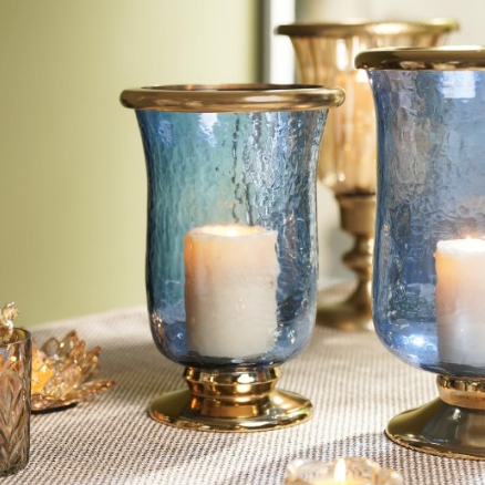 Blue glass candle holder 