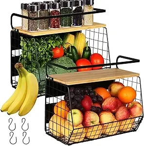 Magnetic Refrigerator Shelf | Wood Lid, Storage Bins for Fruits, Veggies & Spices