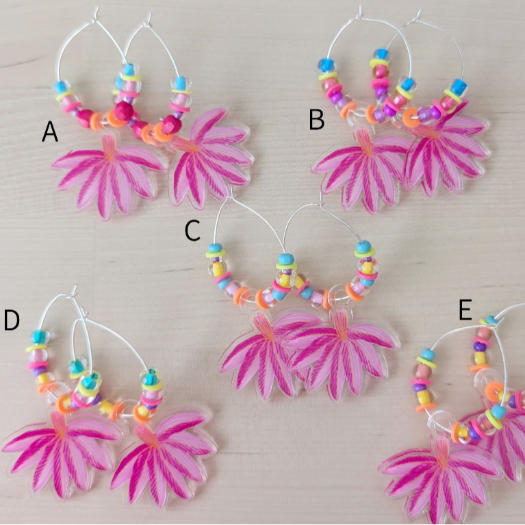 Pink Palm Frond Beaded Hoops