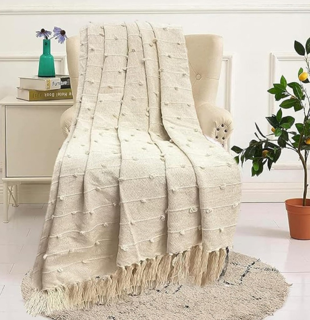 Pure hand knitted cotton throw 