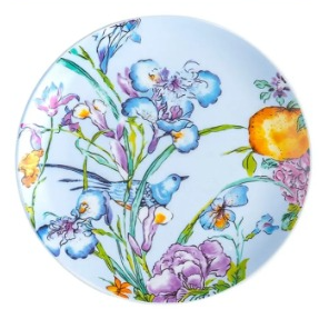 Blue ceramic floral plates set 