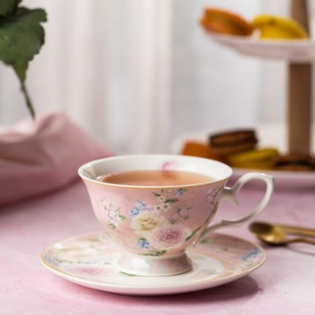 Peach rose floral designer Cup saucer set 