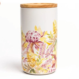 Ceramic floral stoneware jar with lid