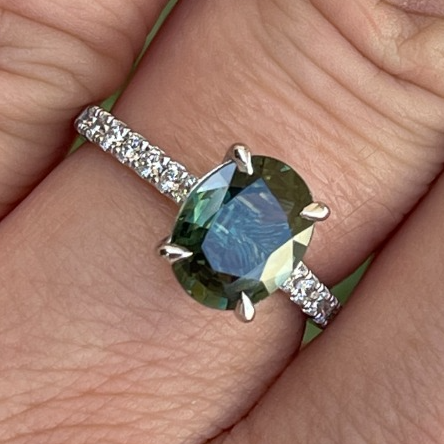 Oval Teal Green Sapphire Diamond Ring