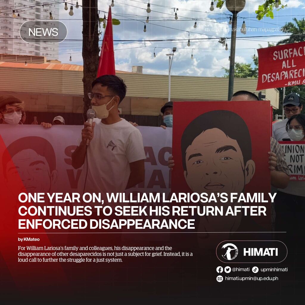NEWS | One year on, William Lariosa&rsquo;s family continues to seek his return after enforced disappearance